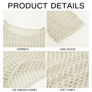 Womens Fishnet Crochet Crop Top Long Sleeve Sexy Style