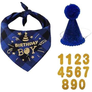 Stylish Dog Birthday Party Set with Bandana & Hat