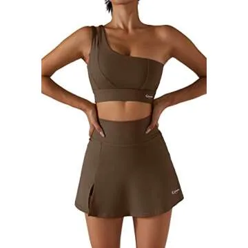 QINSEN Women's Athletic Tennis Golf Skirts with Shorts Active High Waist Running Skorts Brown S