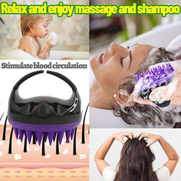 Vebiys Hair Scalp Massager Shampoo Brush - Scalp Brush For Hair Washing - Upgraded Head scrubber, Soft Silicone Bristles For Exfoliating And Remove Dandruff, Improve Hair Growth (Black/Purple)
