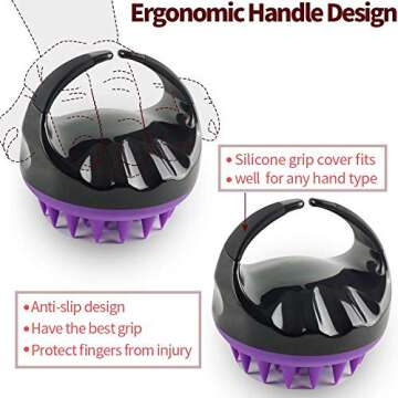 Vebiys Hair Scalp Massager Shampoo Brush - Scalp Brush For Hair Washing - Upgraded Head scrubber, Soft Silicone Bristles For Exfoliating And Remove Dandruff, Improve Hair Growth (Black/Purple)