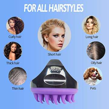 Vebiys Hair Scalp Massager Shampoo Brush - Scalp Brush For Hair Washing - Upgraded Head scrubber, Soft Silicone Bristles For Exfoliating And Remove Dandruff, Improve Hair Growth (Black/Purple)