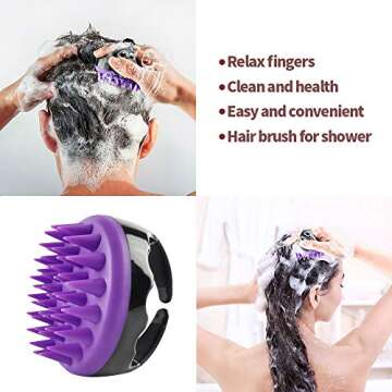 Vebiys Hair Scalp Massager Shampoo Brush - Scalp Brush For Hair Washing - Upgraded Head scrubber, Soft Silicone Bristles For Exfoliating And Remove Dandruff, Improve Hair Growth (Black/Purple)