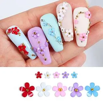 3D Flower Nail Charms, 2 Boxes 3D Acrylic Flower Nail Art Rhinestones White Pink Mixed Cherry Blossom Spring Acrylic Nail Supplies with Pearls Manicure DIY Nail Decorations