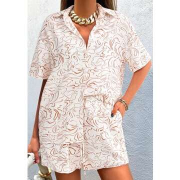 PRETTYGARDEN Women Summer 2 Piece Beach Outfits Printed Short Sleeve Tops Lounge Shorts Casual Tracksuit Set