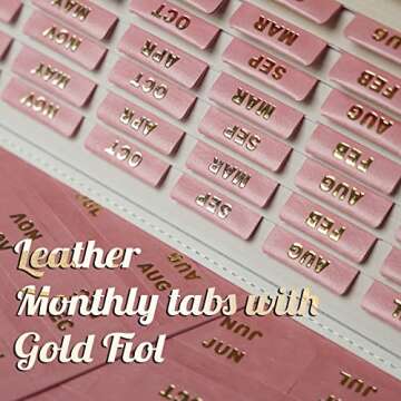 UPAFEXXI Leather Monthly Tabs - 48 Pcs Premium Planner Tabs for Organizing