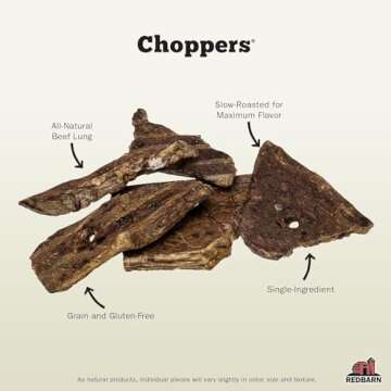 Redbarn Natural Choppers Beef Lung Chew Treats for Dogs - Premium Made in USA Rawhide-Free Single In...