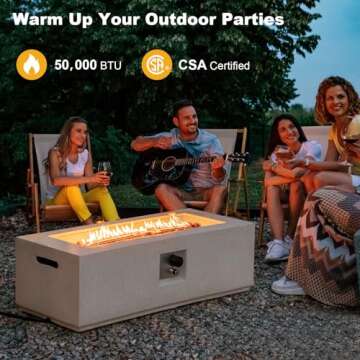 Tangkula 50,000 BTU Outdoor Fire Pit Table, 42" Rectangle Terrazzo Propane Gas Fire Table with Auto-Ignition, Stainless Steel Burner, Lava Rocks & Rain Cover for Patio Backyard Poolside, CSA Certified