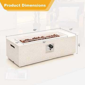 Tangkula 50,000 BTU Outdoor Fire Pit Table, 42" Rectangle Terrazzo Propane Gas Fire Table with Auto-Ignition, Stainless Steel Burner, Lava Rocks & Rain Cover for Patio Backyard Poolside, CSA Certified