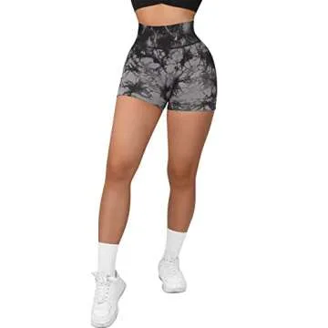 SUUKSESS Women Seamless Booty Shorts Scrunch Butt Lifting High Waisted Workout Shorts (3" Black Tie Dye, XS)