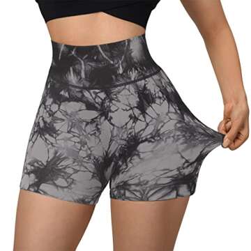 SUUKSESS Women Seamless Booty Shorts Scrunch Butt Lifting High Waisted Workout Shorts (3" Black Tie Dye, XS)