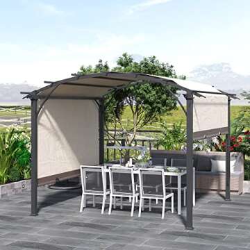 Outsunny 11' x 11' Outdoor Retractable Pergola Canopy, Arched Sun Shade Shelter, Metal Frame Patio C...