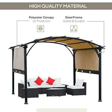 Outsunny 11' x 11' Outdoor Retractable Pergola Canopy, Arched Sun Shade Shelter, Metal Frame Patio Canopy for Backyard, Garden, Porch, Beach, Beige