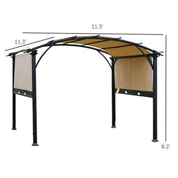 Outsunny 11' x 11' Outdoor Retractable Pergola Canopy, Arched Sun Shade Shelter, Metal Frame Patio Canopy for Backyard, Garden, Porch, Beach, Beige