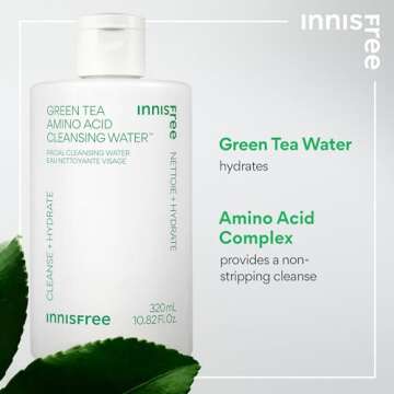 innisfree Green Tea Amino Acid Cleansing Water, Hydrating Micellar Water, Korean Skincare Makeup Rem...