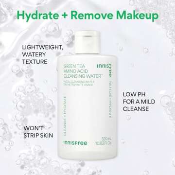 innisfree Green Tea Amino Acid Cleansing Water, Hydrating Micellar Water, Korean Skincare Makeup Remover, Dermatologist Tested (Packaging May Vary)