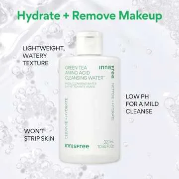 innisfree Green Tea Amino Acid Cleansing Water, Hydrating Micellar Water, Korean Skincare Makeup Remover, Dermatologist Tested (Packaging May Vary)