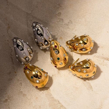 Gold Plump Waterdrop Titanium Steel Earrings for Women