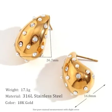 Gold Plump Waterdrop Titanium Steel Earrings for Women