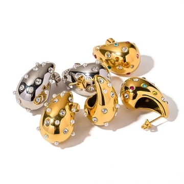 Gold Plump Waterdrop Titanium Steel Earrings for Women