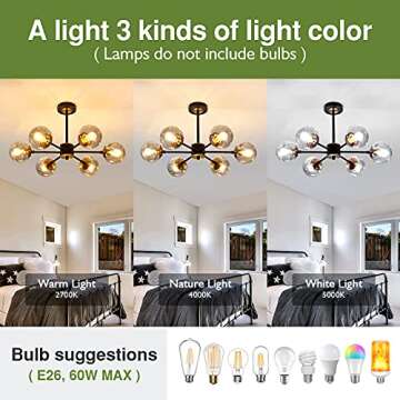 SZXYKEJI 6 Light Chandelier, Large Ceiling Light Fixture with Glass Classic, Black Pendent Lighting for Living Room Bedroom Bathroom Farmhouse Kitchen