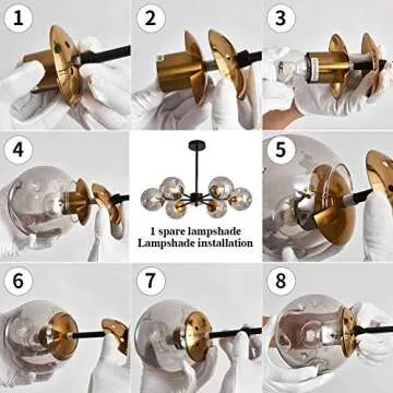 SZXYKEJI 6 Light Chandelier, Large Ceiling Light Fixture with Glass Classic, Black Pendent Lighting for Living Room Bedroom Bathroom Farmhouse Kitchen