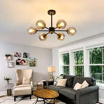 SZXYKEJI 6 Light Chandelier, Large Ceiling Light Fixture with Glass Classic, Black Pendent Lighting for Living Room Bedroom Bathroom Farmhouse Kitchen