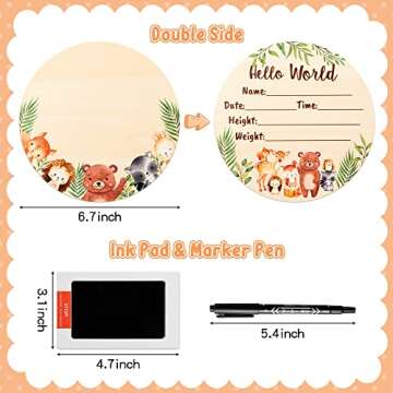 R HORSE Baby Birth Announcement Sign with Marker Pen, Cartoon Animal Baby Name Sign with Ink Pad for...
