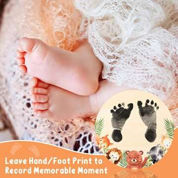 R HORSE Baby Birth Announcement Sign with Marker Pen, Cartoon Animal Baby Name Sign with Ink Pad for Hand and Footprints, Wooden Hello World Newborn Announcement Nursery Decor Keepsake Gifts