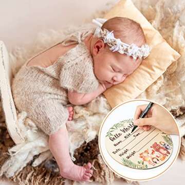 R HORSE Baby Birth Announcement Sign with Marker Pen, Cartoon Animal Baby Name Sign with Ink Pad for Hand and Footprints, Wooden Hello World Newborn Announcement Nursery Decor Keepsake Gifts