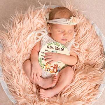 R HORSE Baby Birth Announcement Sign with Marker Pen, Cartoon Animal Baby Name Sign with Ink Pad for Hand and Footprints, Wooden Hello World Newborn Announcement Nursery Decor Keepsake Gifts