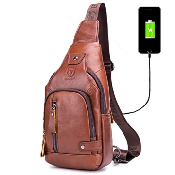 BULLCAPTAIN Leather Sling Bag for Hiking & Travel