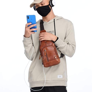 BULLCAPTAIN Leather Sling Bag for Hiking & Travel