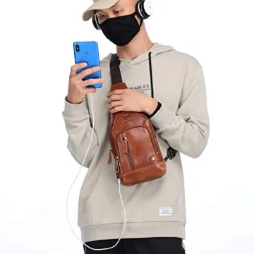 BULLCAPTAIN Leather Sling Bag for Hiking & Travel