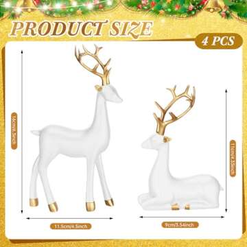 Thyle 4 Pcs Christmas Resin Sitting Standing Deer Statue Reindeer Figurines Deer Decorations for Hom...