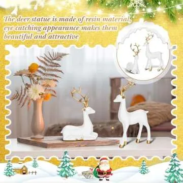 Thyle Christmas Deer Figurines Set White Gold Elegant Decor