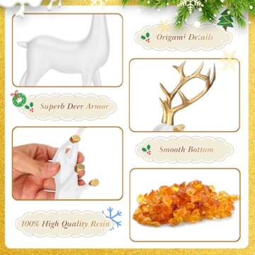 Thyle 4 Pcs Christmas Resin Sitting Standing Deer Statue Reindeer Figurines Deer Decorations for Home Indoor Rustic Christmas Home Decor Statue Small Reindeer Sculpture (White, Gold)