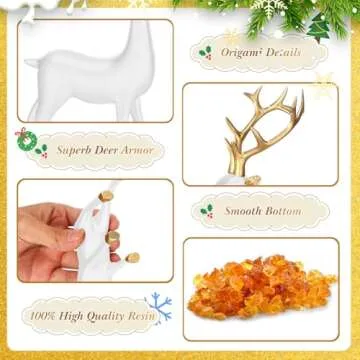 Thyle Christmas Deer Figurines Set White Gold Elegant Decor