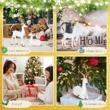 Thyle Christmas Deer Figurines Set White Gold Elegant Decor