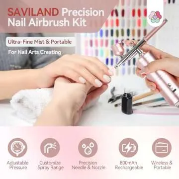SAVILAND Super-Stable Airbrush Kit: 25 PSI Precision Airbrush for Nails Rechargeable Dual-Mode Airbr...