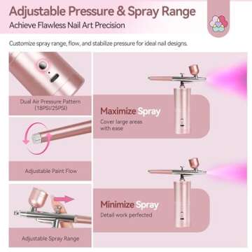 SAVILAND Super-Stable Airbrush Kit: 25 PSI Precision Airbrush for Nails Rechargeable Dual-Mode Airbrush Gun 0.3mm Nozzle Nail AirBrush Machine Protable Airbrush Gel Nail Ombre French Paint Home Pink