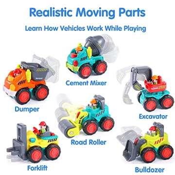 iPlay, iLearn Toddler Construction Toy Trucks, Baby Mini Push Go Cars W/Playmat, Kid Pocket Construction Vehicle, Little Excavator Dump Bulldozer, Birthday Gifts for 6 9 12 18 Month 1 2 3 Year Old Boy