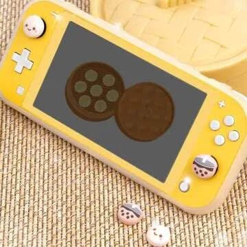 BelugaDesign Boba Dumpling Thumb Grips | Cute Food Pork Bun Face Bubble Tea | Kawaii Japanese Button Joystick Cap Cover | Compatible with Nintendo Switch Standard Lite OLED