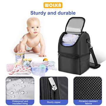 Breastmilk Cooler Bag - Cooler Bag for Nursing Moms Multi-Function, Insulated Baby Bottle Cooler Tote Bag with Double Compartments - Fits 6 Baby Bottles Up to 9 Ounce - All Black