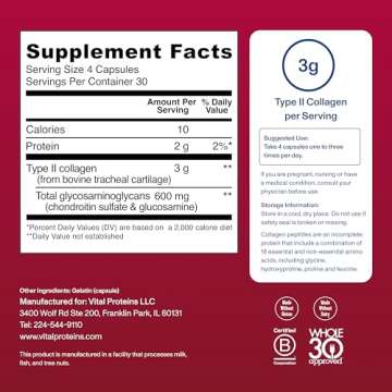 Vital Proteins Cartilage Collagen Pills, Type II Collagen & Chondroitin Sulfate Supplement for Recovery & Healthy Hair, Skin, Nails and Joints - 750 mg Serving with 120 Capsules