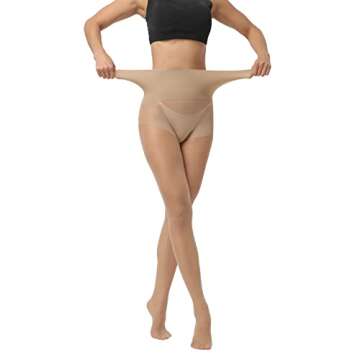 EVERSWE Women's Seamless Control Top Tights 15D, No Seam Pantyhose (Nude, M-L)