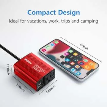Bapdas 150W Power Inverter 12v to 110v Car Adapter Outlet to Wall Plug with 3.1A Dual USB Car Charger for Laptop Computer-Red