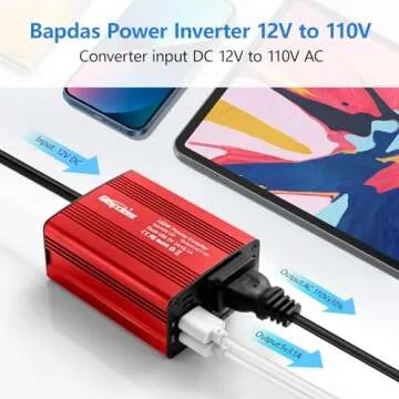 Bapdas 150W Power Inverter 12v to 110v Car Adapter Outlet to Wall Plug with 3.1A Dual USB Car Charger for Laptop Computer-Red