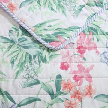 Tommy Bahama - King Quilt Set, Reversible Cotton Bedding with Matching Shams, Colorful Botanical Home Decor (Island Orchid Pink, King)