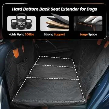 Roilpet Dog Back Seat Extender for Dogs - Hard Bottom Car Seat Cover for Dogs with Adjustable Belt - Pet Car Hammock for Back Seat Universal Fit for Cars, Trucks, SUV, Car Back Seat Cover, Black